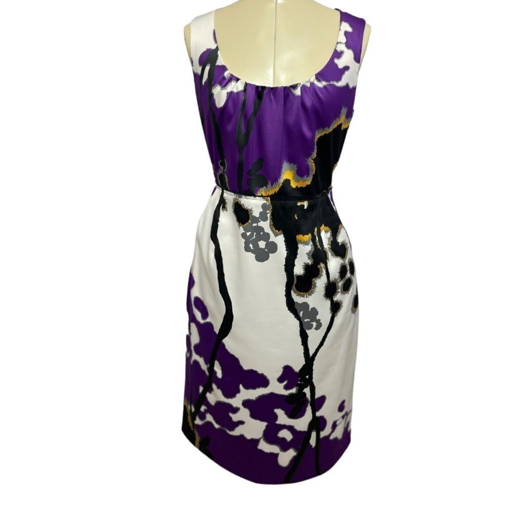 T TAHARI‎ "Jocelin" Luxurious Matte Satin Sheath Dress Bust 34" White Purple - Picture 15 of 15